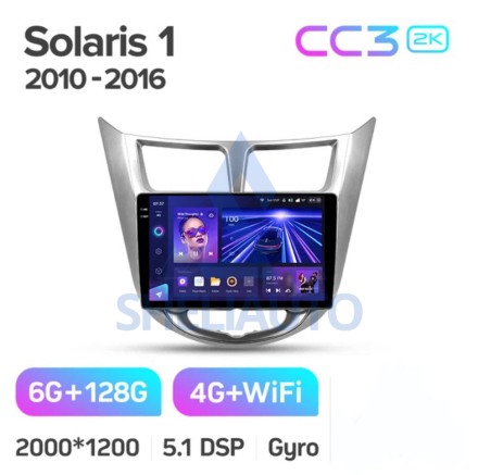 Штатная магнитола Teyes CC3 2K (6/128GB) для Hyundai Solaris 1 (2010-2016)