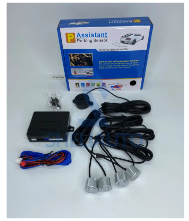 Парктроники для Андроид магнитолы 4 датчика/ Парковочный радар для ГУ Android. серебристый цвет