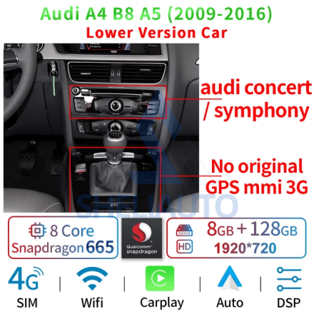 (R8GT) (КОМПЛЕКТ) Магнитола Audi A4 B8 2009-2016 (8/128 GB) (Snapdragon 625 - 2,2Ггц)(Low)