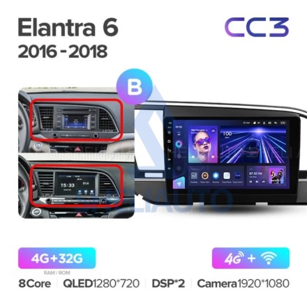 Штатная магнитола Teyes CC3 (4/32GB) для Hyundai Elantra 6 (2015-2018) Тип-B